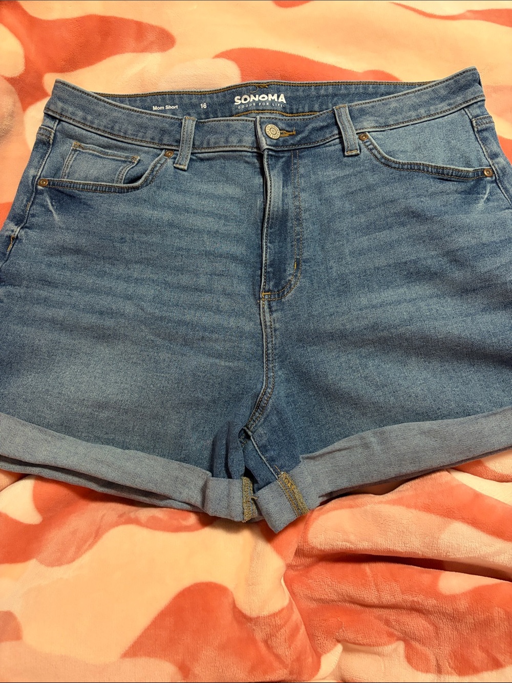 New SONOMA Medium Blue Denim Rolled Hem Mom Shorts 16 Stretchy